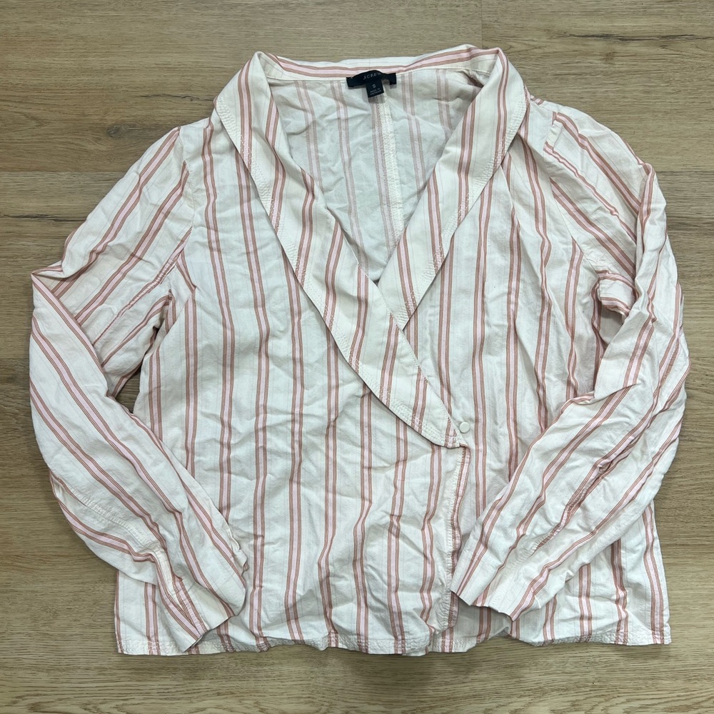 J. Crew Pink and White Striped wrap top